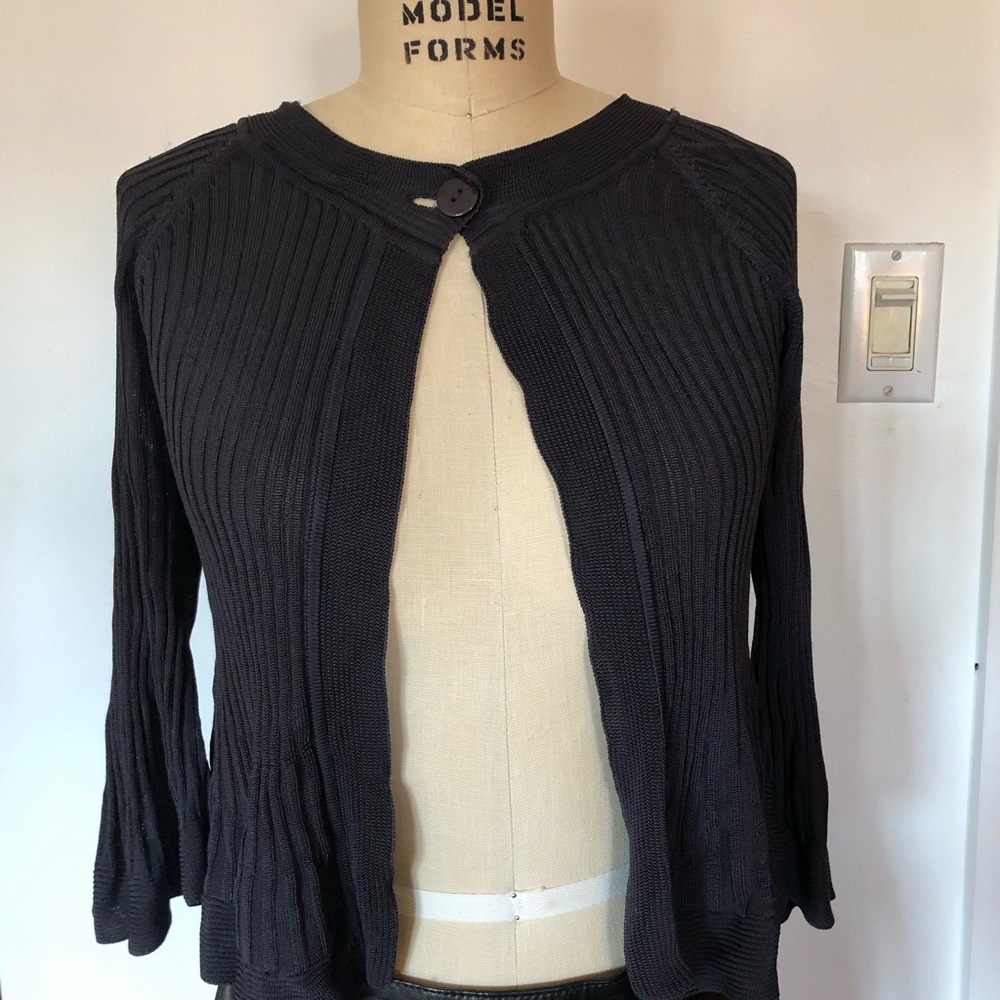 Women’s Black Ribbed Single-Button Cardigan